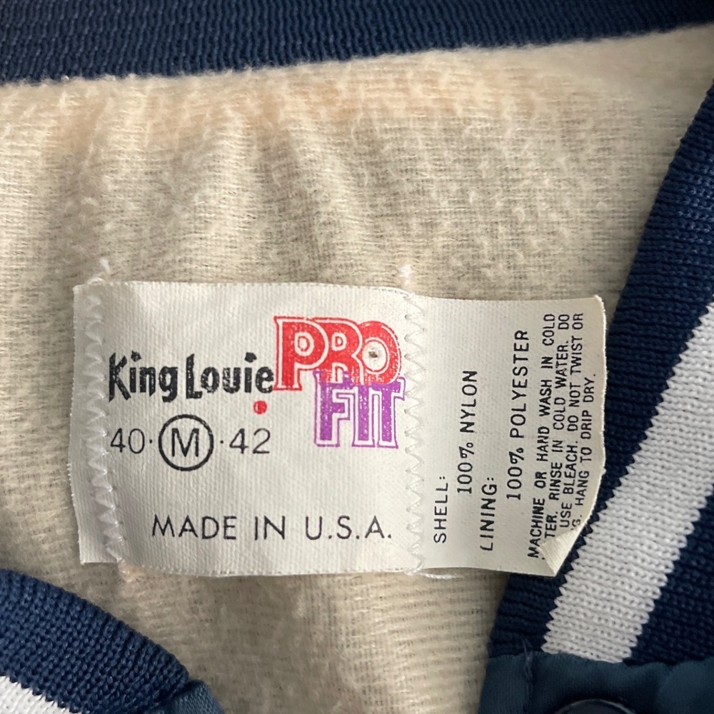 Vintage King Louie Hollywood Knights Satin Bomber Jacket Navy Blue Mens Medium - Picture 3 of 5
